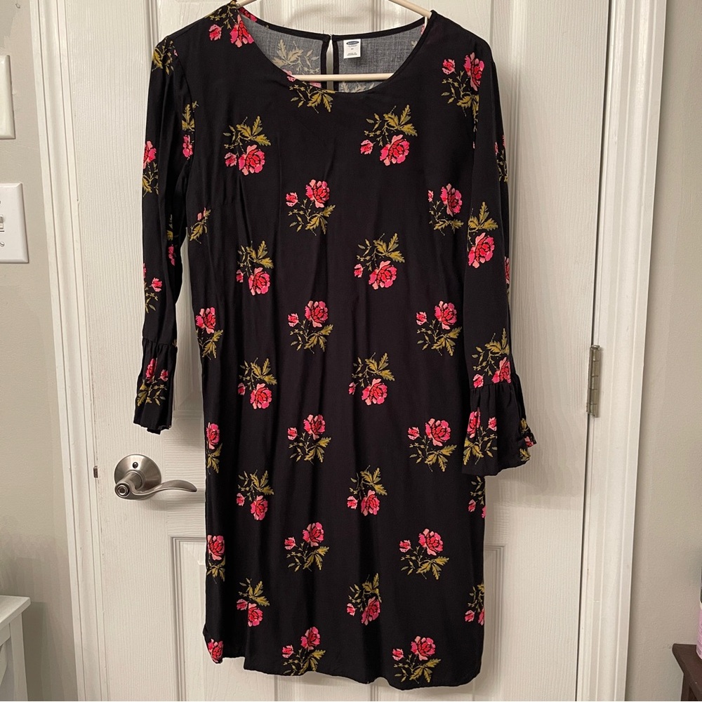 Old Navy Women’s Medium Black Floral Dress Pink Flowers M
